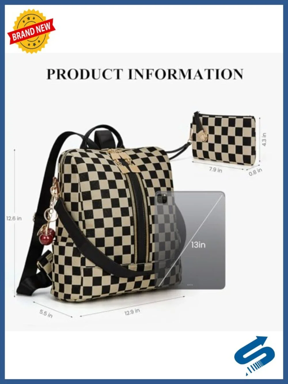 Checkered Canvas Backpack Purse for Women Laptop Backpack Work College